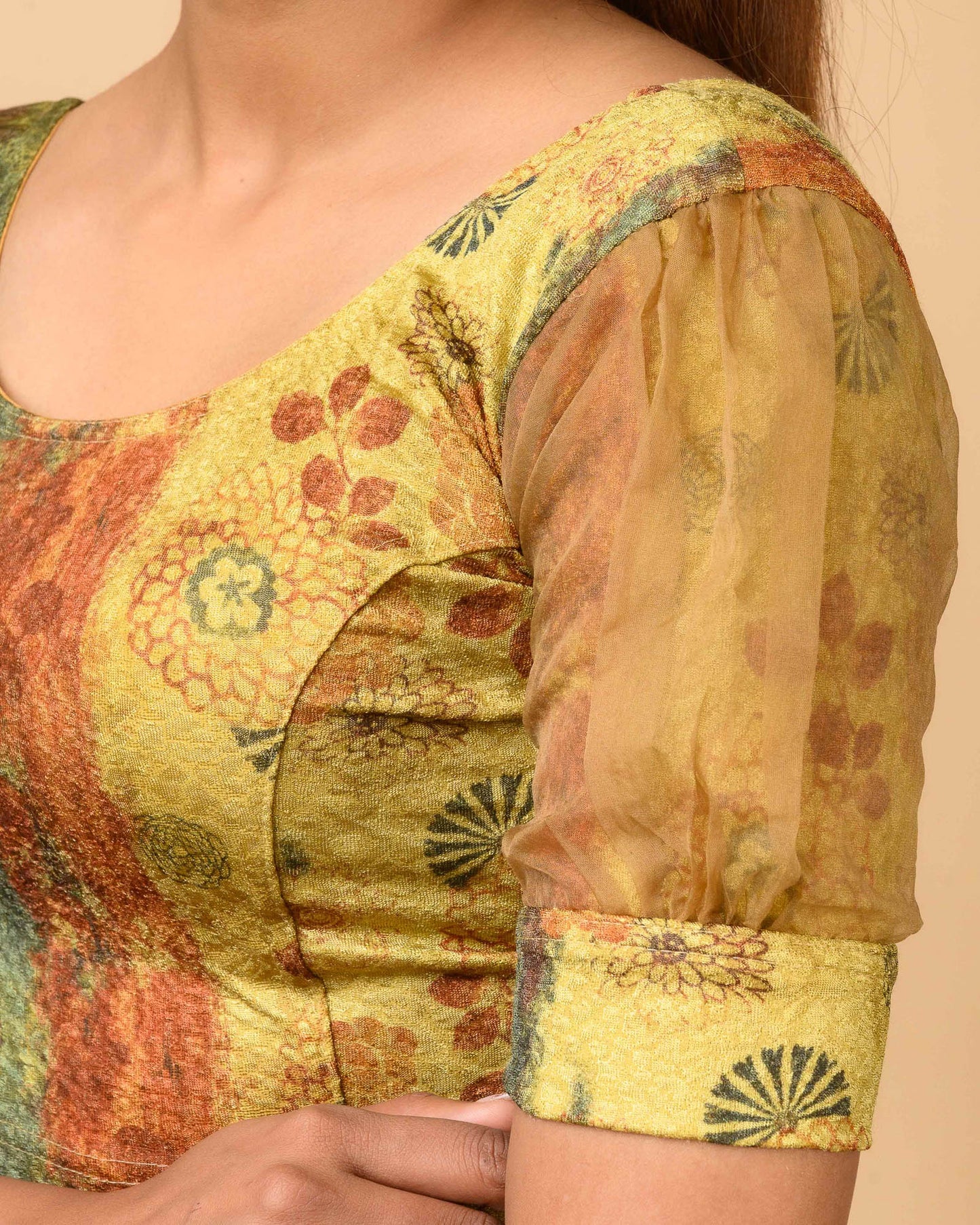 Jamuna Multi Mustard Organza Puff Blouse