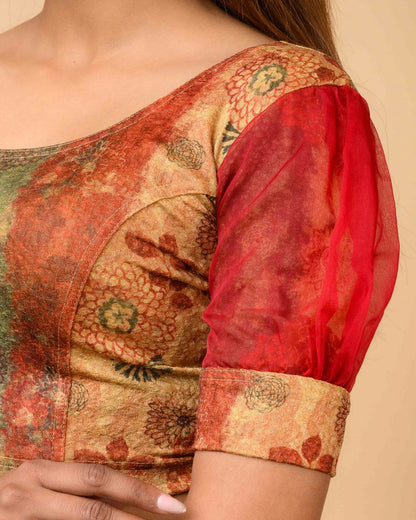Jamuna Multi Red Organza Puff Blouse