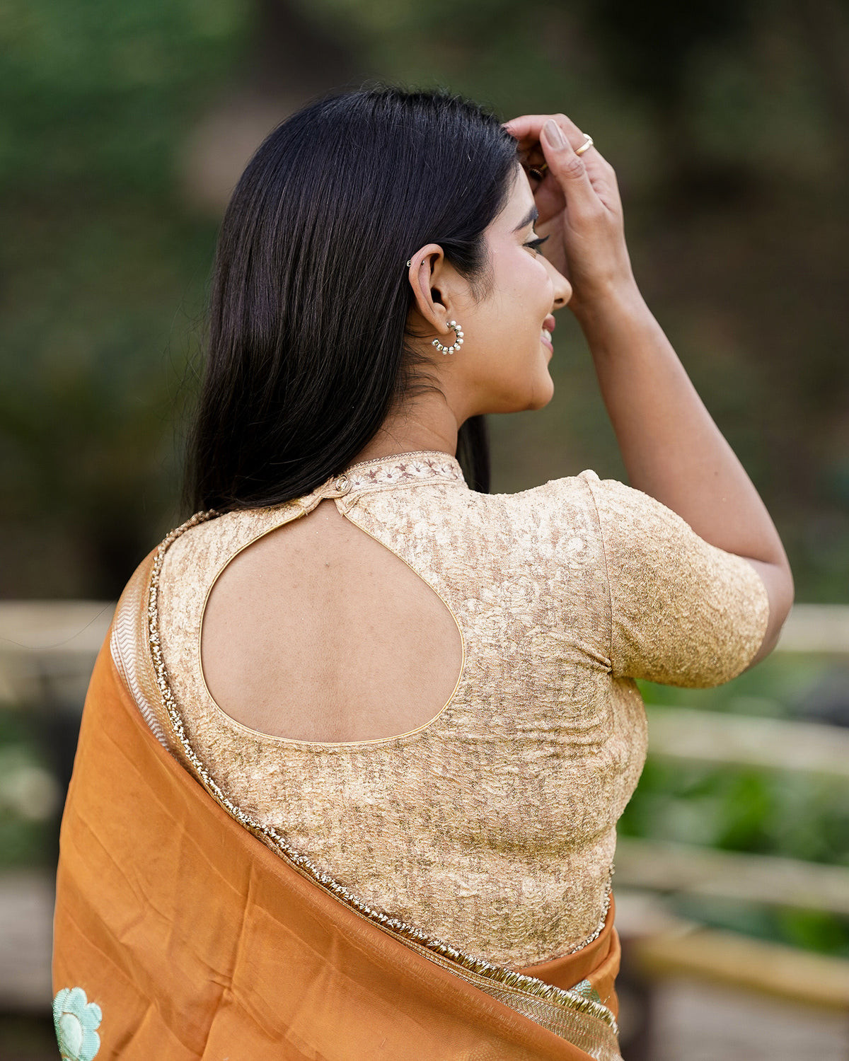 Gauravi Fawn Crystal Stone Choker Blouse