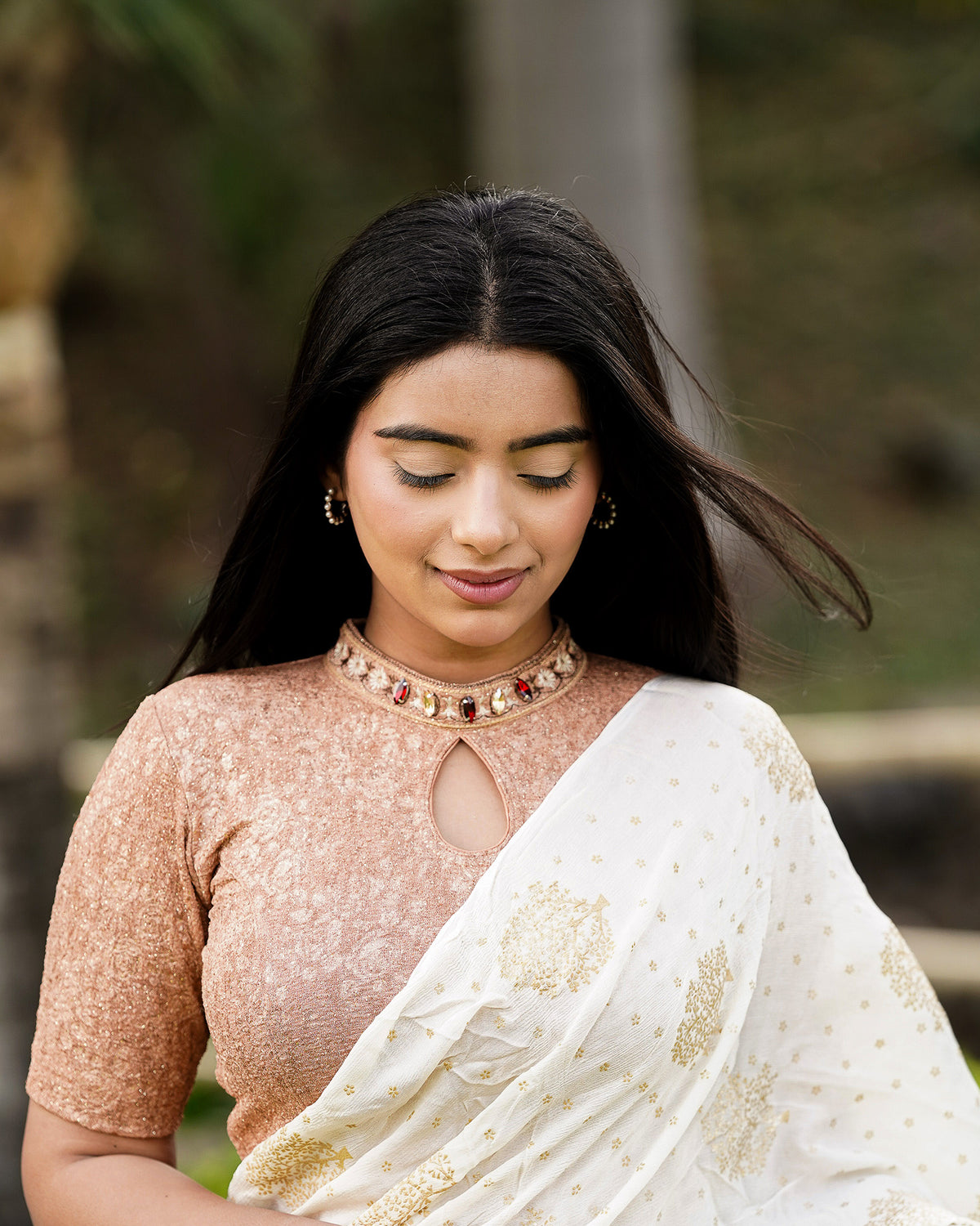 Gauravi Copper Crystal Stone Choker Blouse