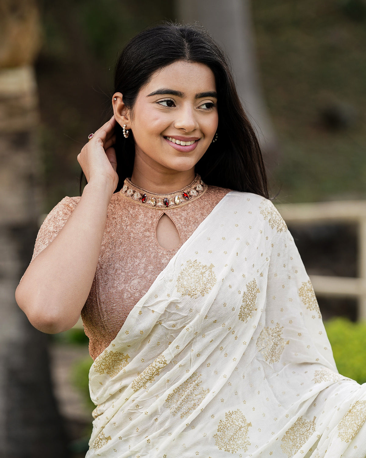 Gauravi Copper Crystal Stone Choker Blouse