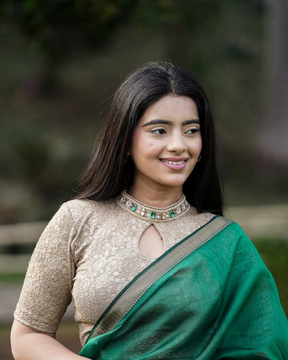 Gauravi Wood Brown Crystal Stone Choker Blouse