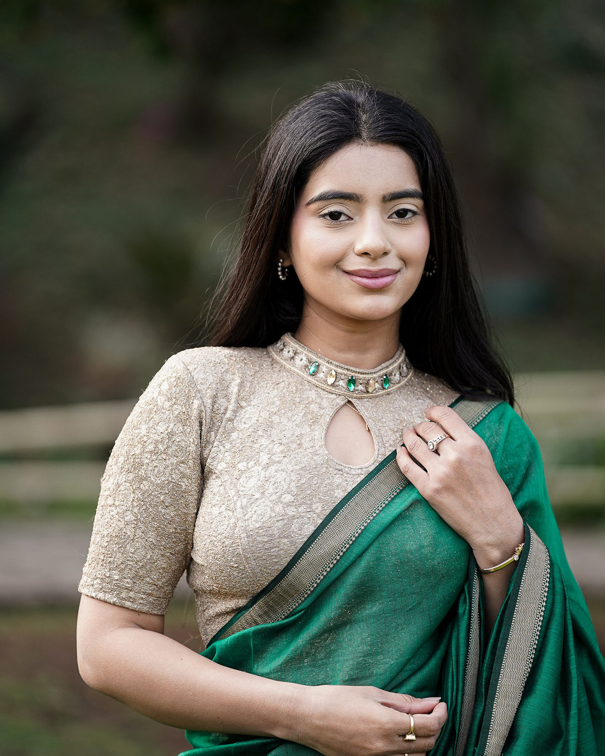 Gauravi Wood Brown Crystal Stone Choker Blouse