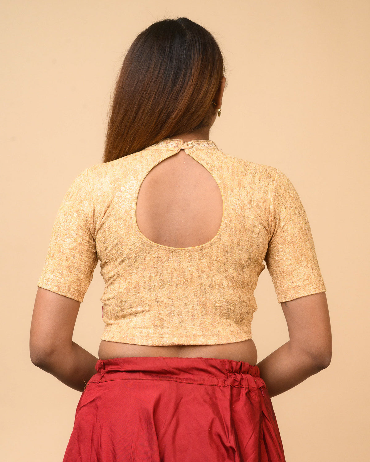 Gauravi Fawn Crystal Stone Choker Blouse