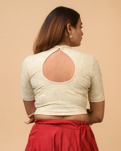 Gauravi Cream Crystal Stone Choker Blouse
