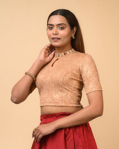 Gauravi Copper Crystal Stone Choker Blouse