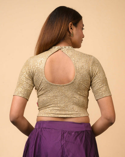 Gauravi Wood Brown Crystal Stone Choker Blouse