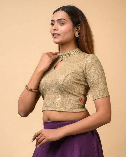 Gauravi Wood Brown Crystal Stone Choker Blouse