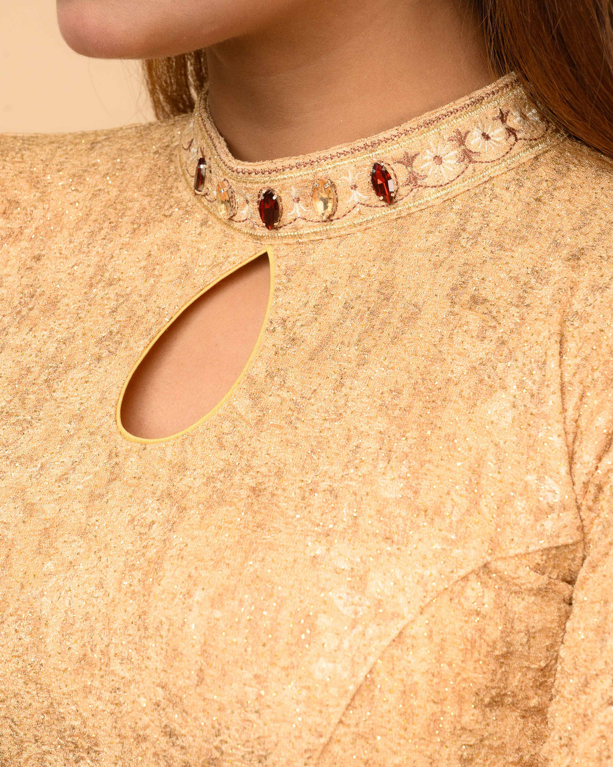 Gauravi Fawn Crystal Stone Choker Blouse