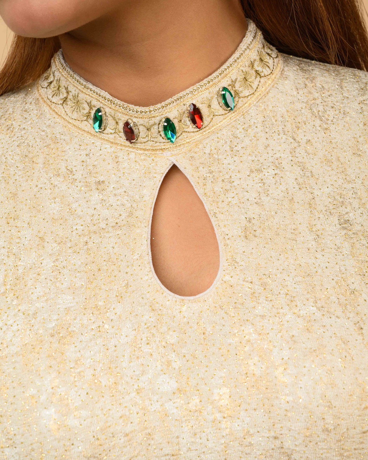 Gauravi Cream Crystal Stone Choker Blouse