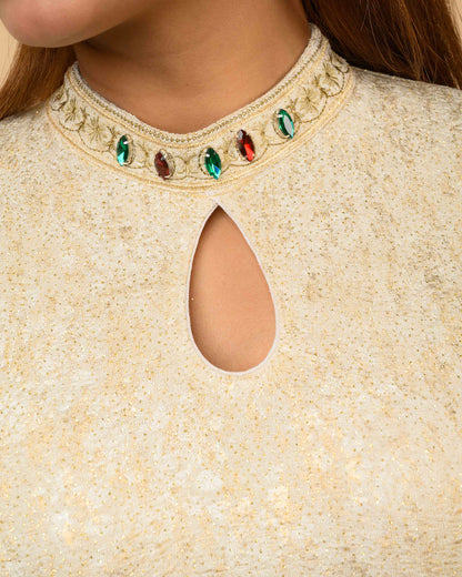 Gauravi Cream Crystal Stone Choker Blouse