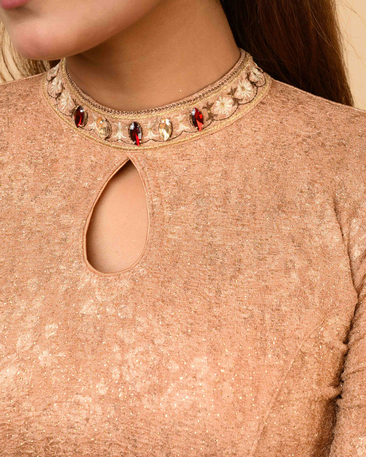 Gauravi Copper Crystal Stone Choker Blouse