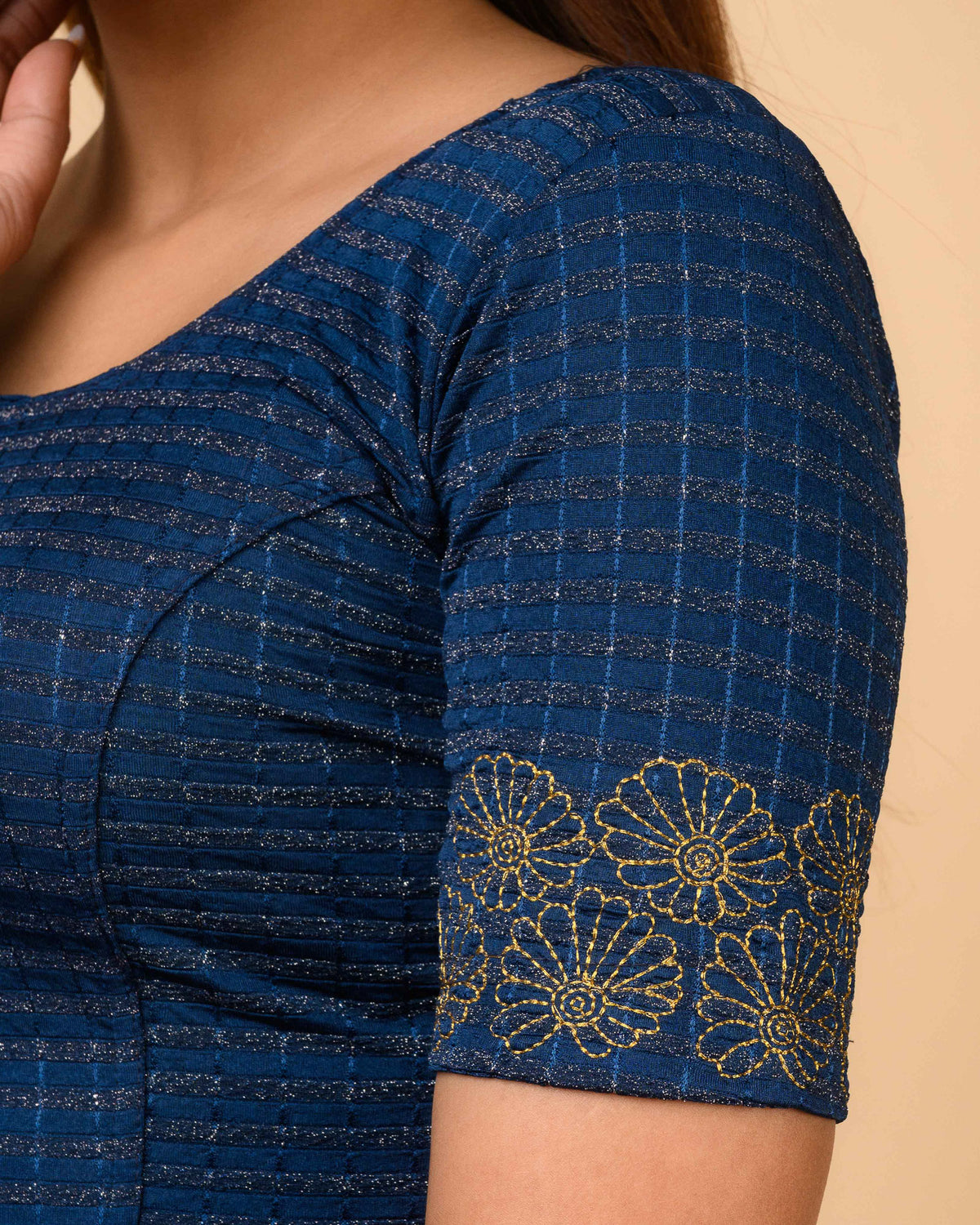 Pranjal Navy Floral Embroidery Blouse