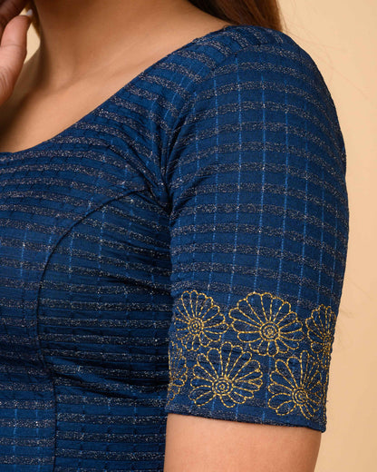 Pranjal Navy Floral Embroidery Blouse