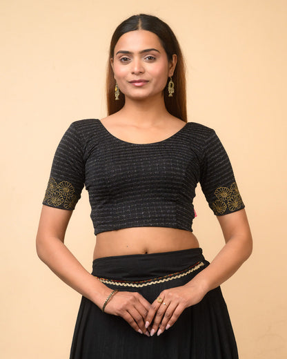 Pranjal Black Floral Embroidery Blouse