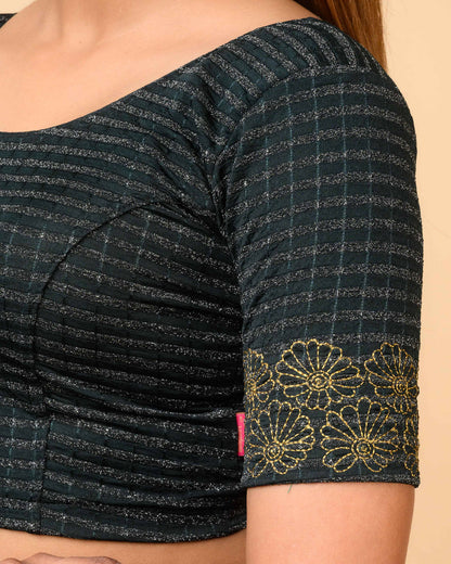 Pranjal Green Floral Embroidery Blouse