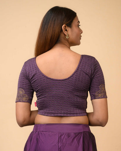 Pranjal Purple Floral Embroidery Blouse