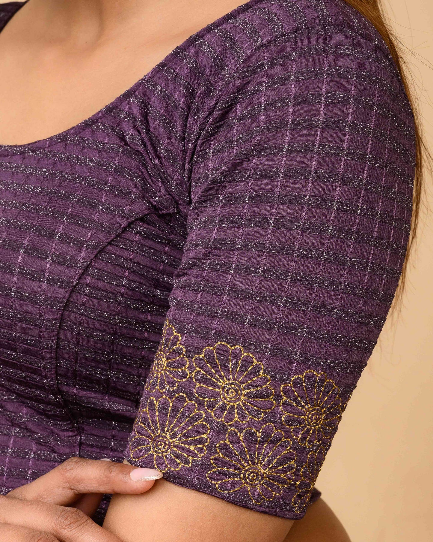 Pranjal Purple Floral Embroidery Blouse