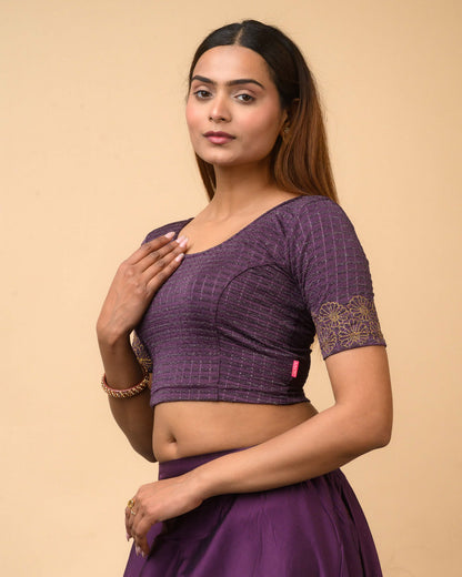 Pranjal Purple Floral Embroidery Blouse