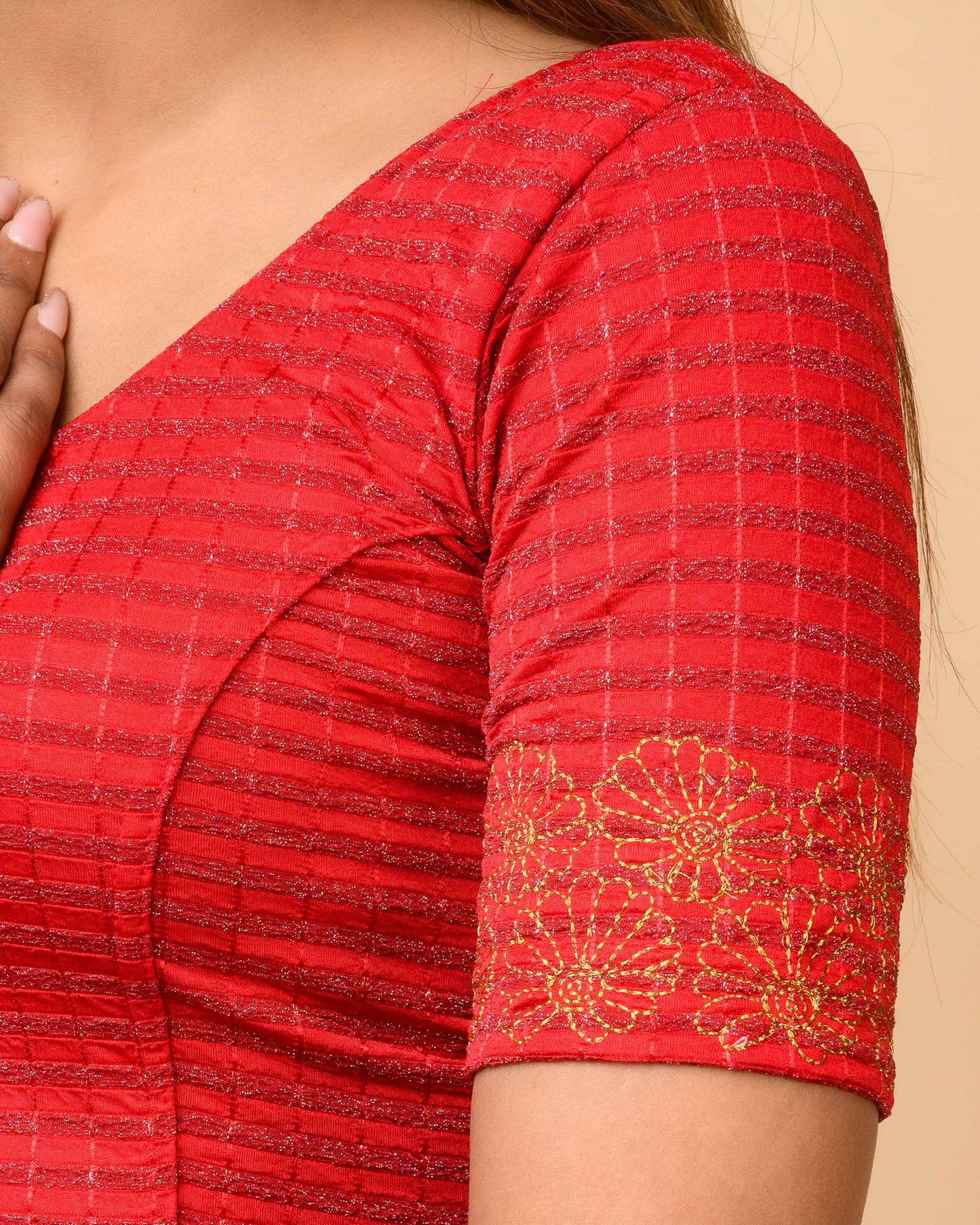 Pranjal Red Floral Embroidery Blouse