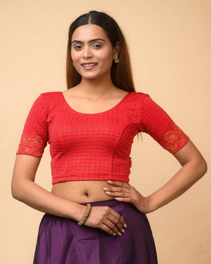 Pranjal Red Floral Embroidery Blouse