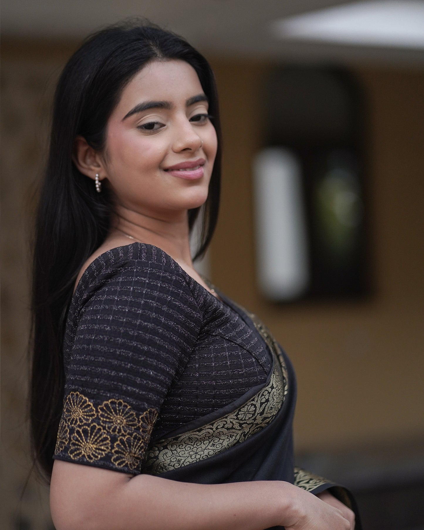 Pranjal Black Floral Embroidery Blouse
