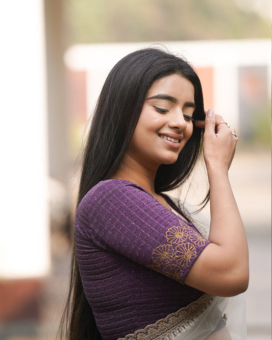 Pranjal Purple Floral Embroidery Blouse