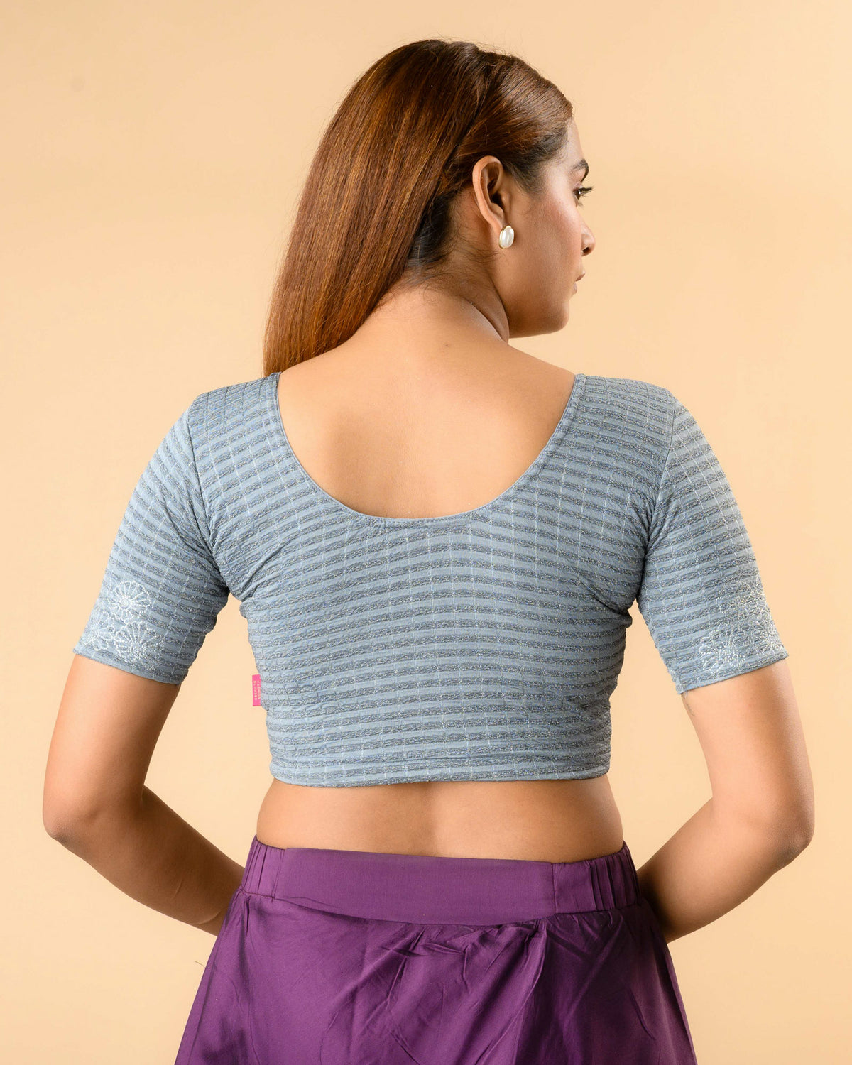 Pranjal Grey Floral Embroidery Blouse