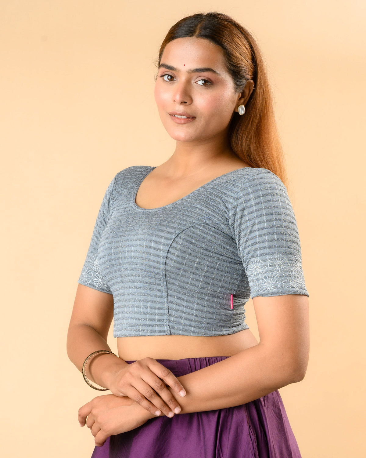 Pranjal Grey Floral Embroidery Blouse