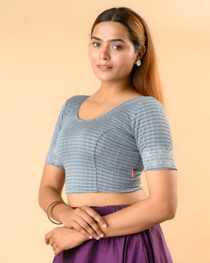 Pranjal Grey Floral Embroidery Blouse