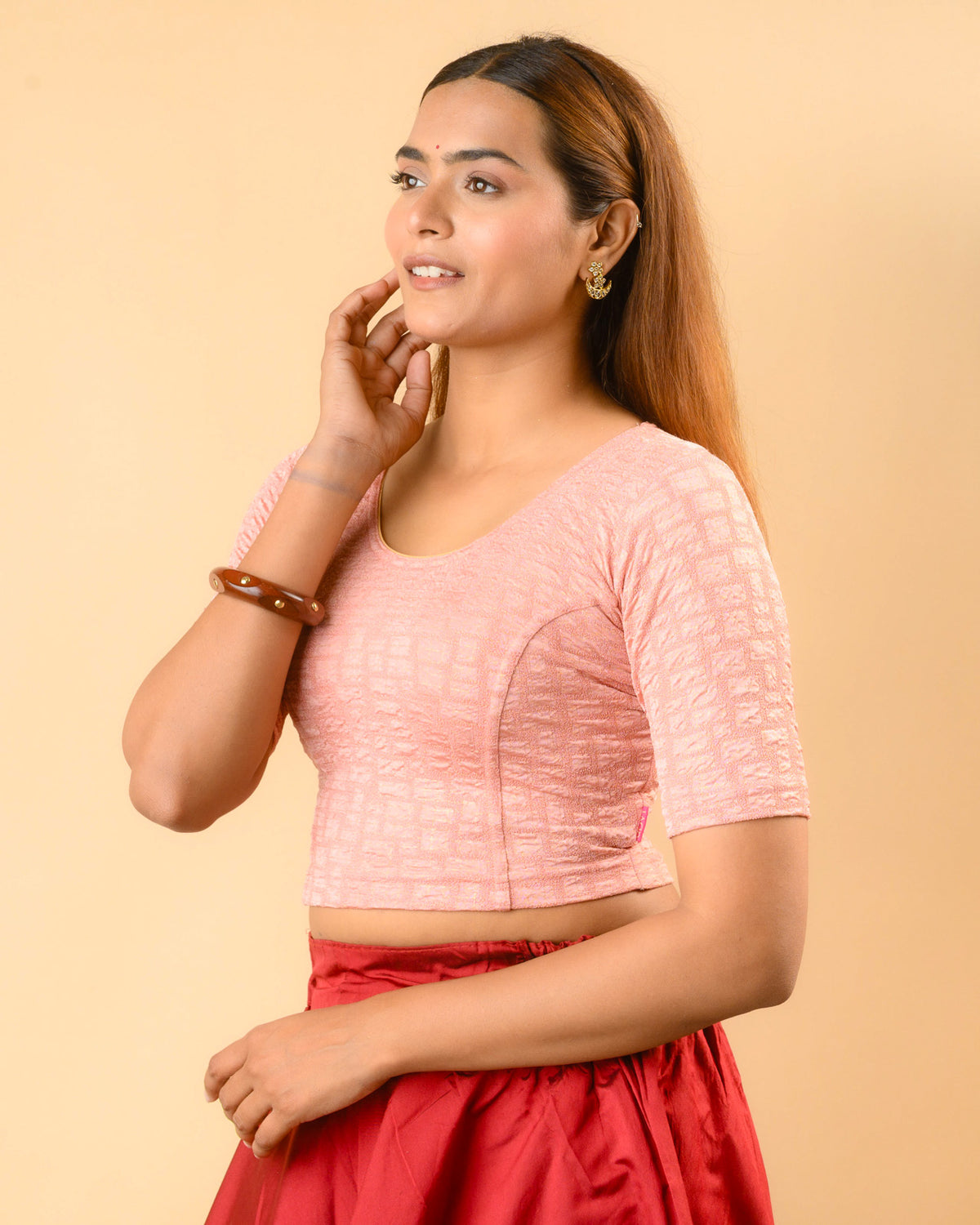 Padmaja Rose stretchable blouse showing the lotus cutout Side by Advi - Side