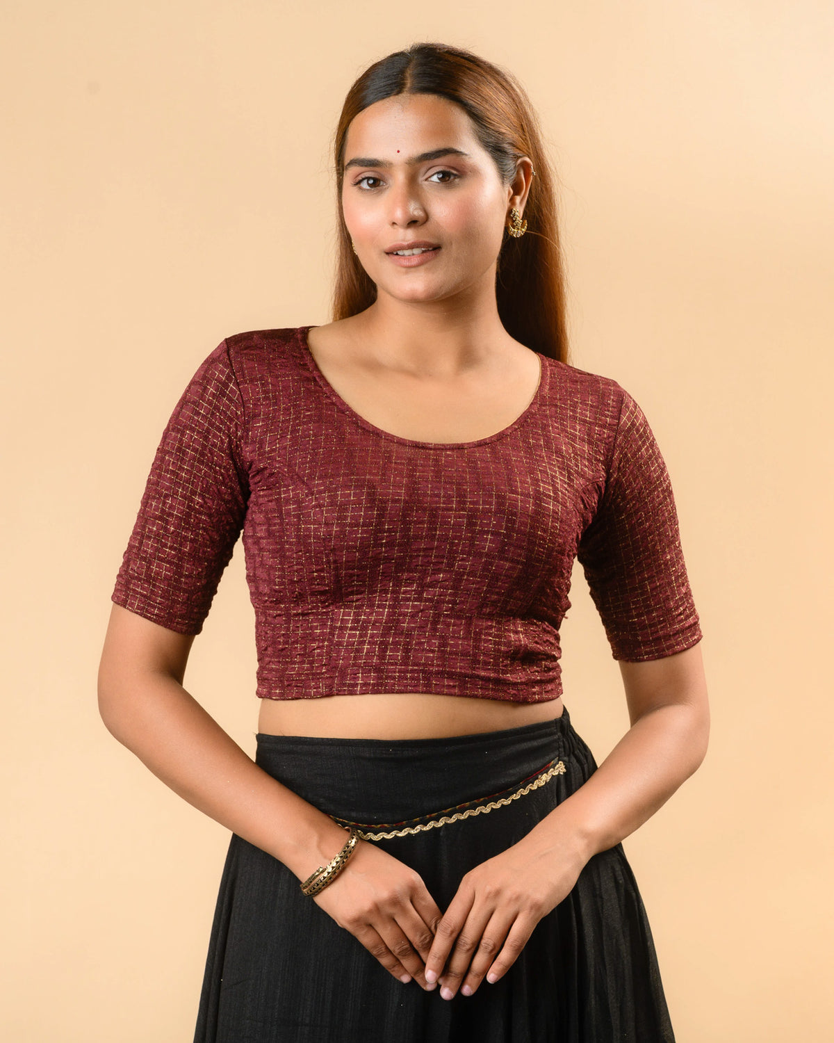 Padmaja Wine Lotus Back Blouse