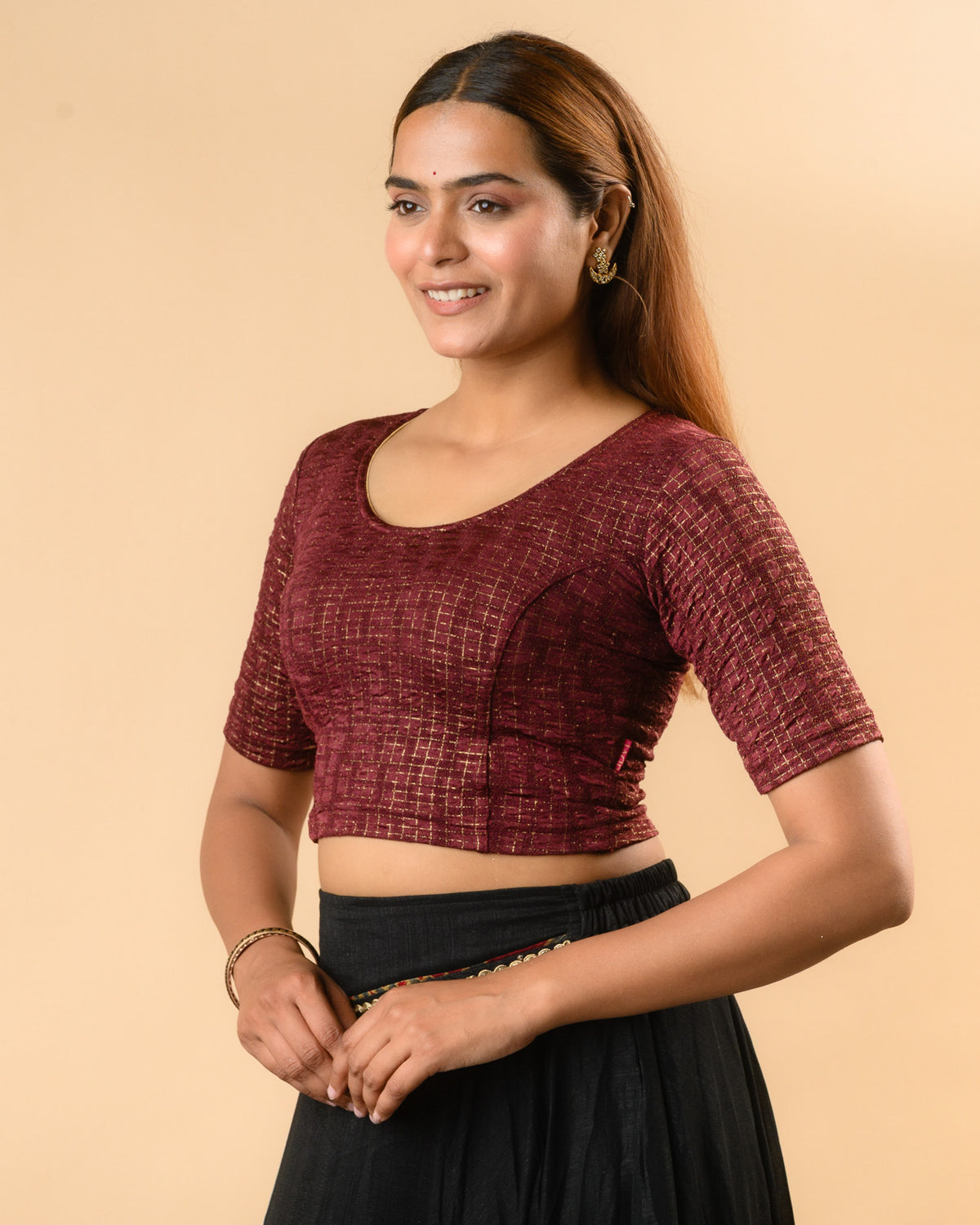 Padmaja Wine Lotus Back Blouse