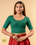 Uttara Dark Green Metallic Jacquard Blouse