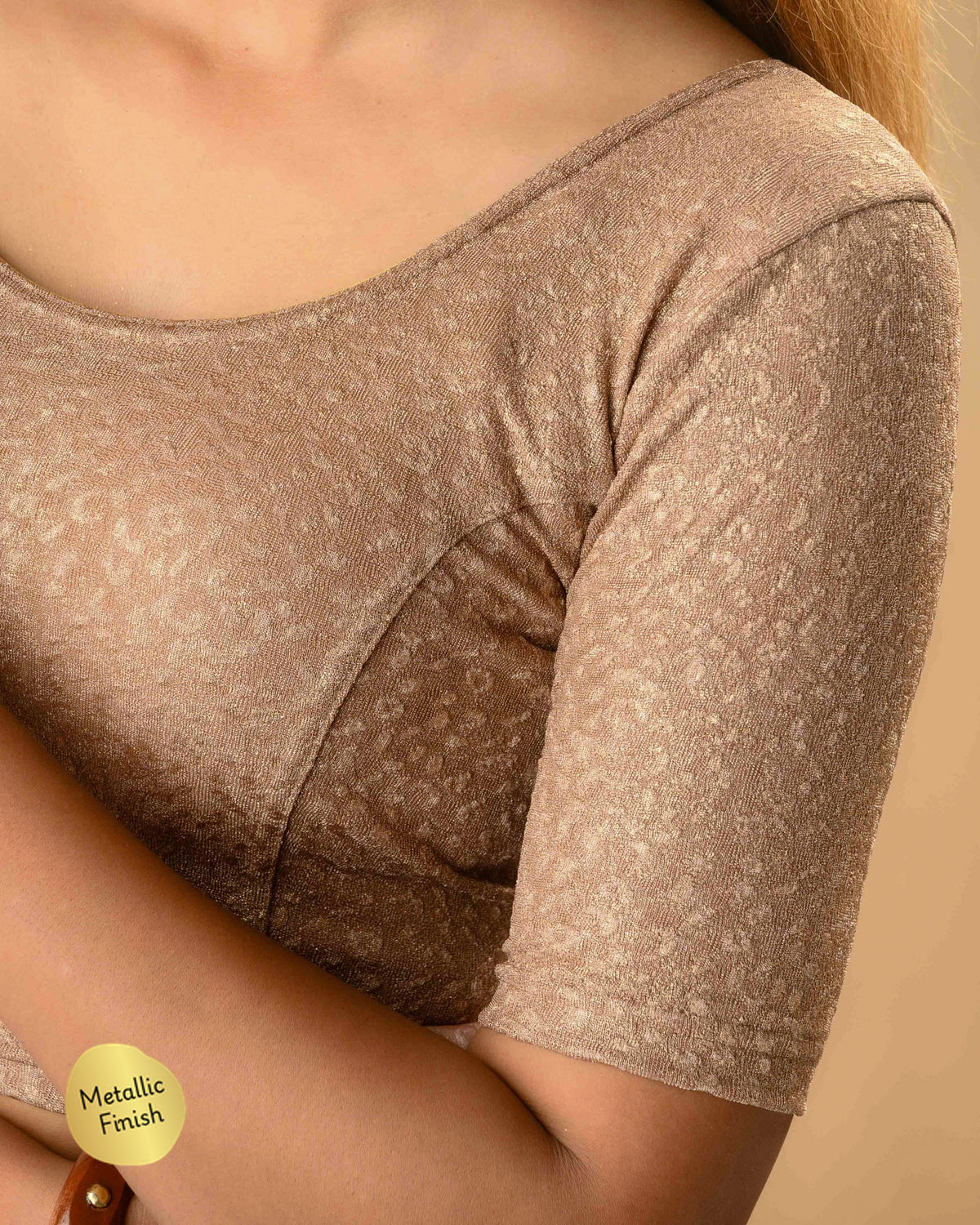 Close up of Uttara light brown jacquard texture with tone on tone metallic finish by Advi - detail