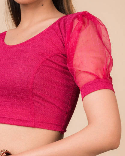 Madhubala Advi Rani Balloon Puff Sleeve Organza Stretchable Party Blouse