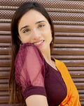Madhubala Advi Wine Sheer Organza Puff Sleeve Stretchable Blouse for Events