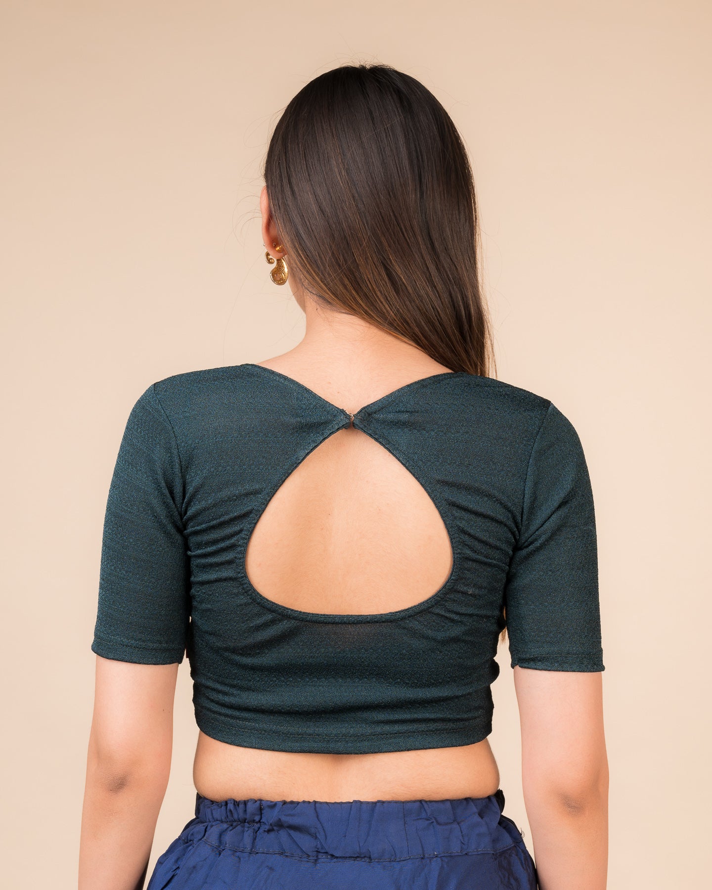 Arishta Bottle Green Plain Hook Detail Blouse – Advi Stretchable Everyday Fit