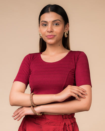 Arishta Maroon Hook Closure Bustier Blouse – Advi Round Neck Classic