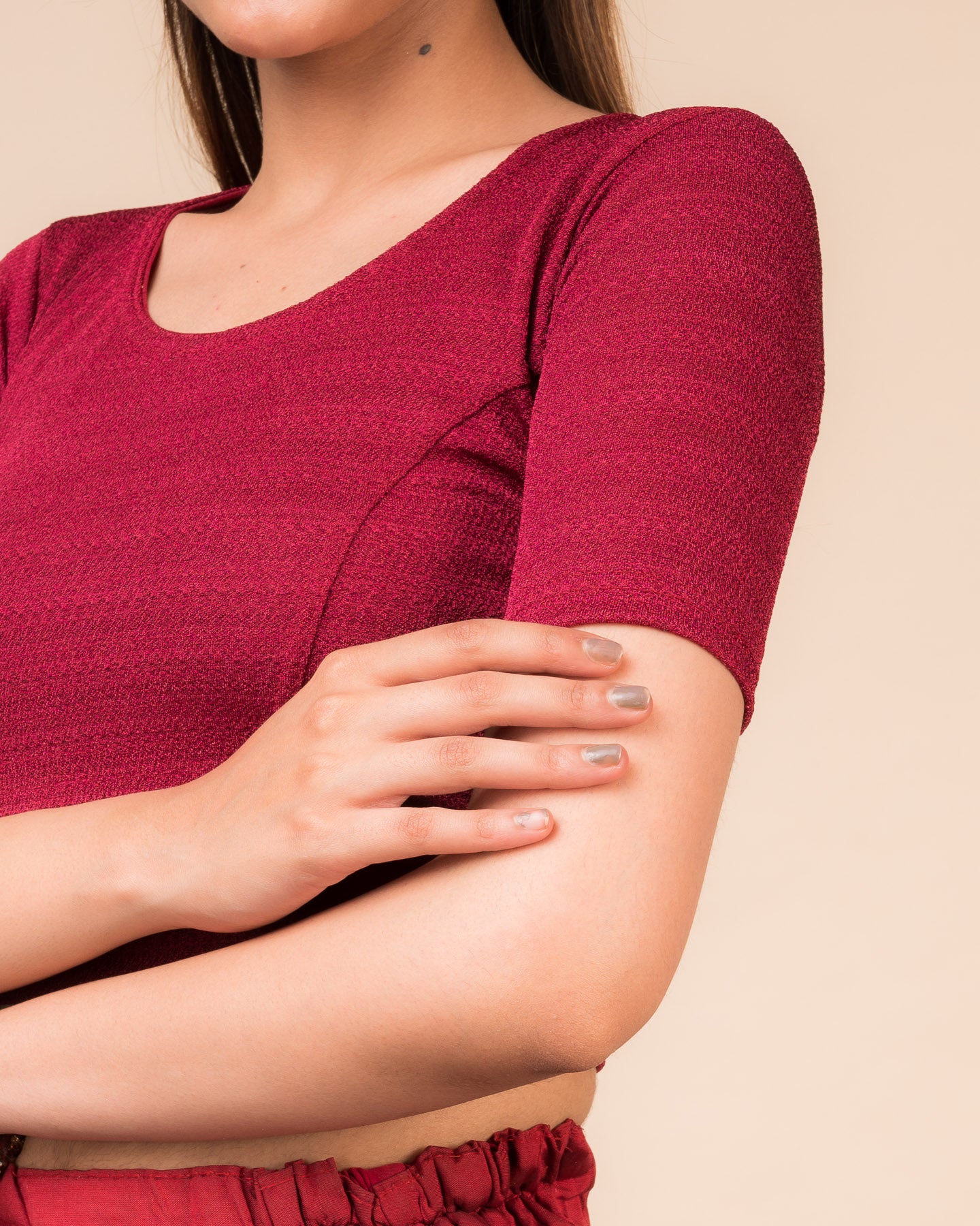 Arishta Maroon Hook Closure Bustier Blouse – Advi Round Neck Classic