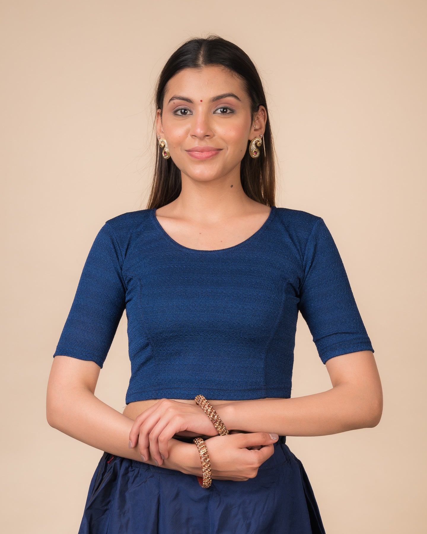 Arishta Navy Hook Back Cut Detail Blouse – Advi Solid Everyday Piece