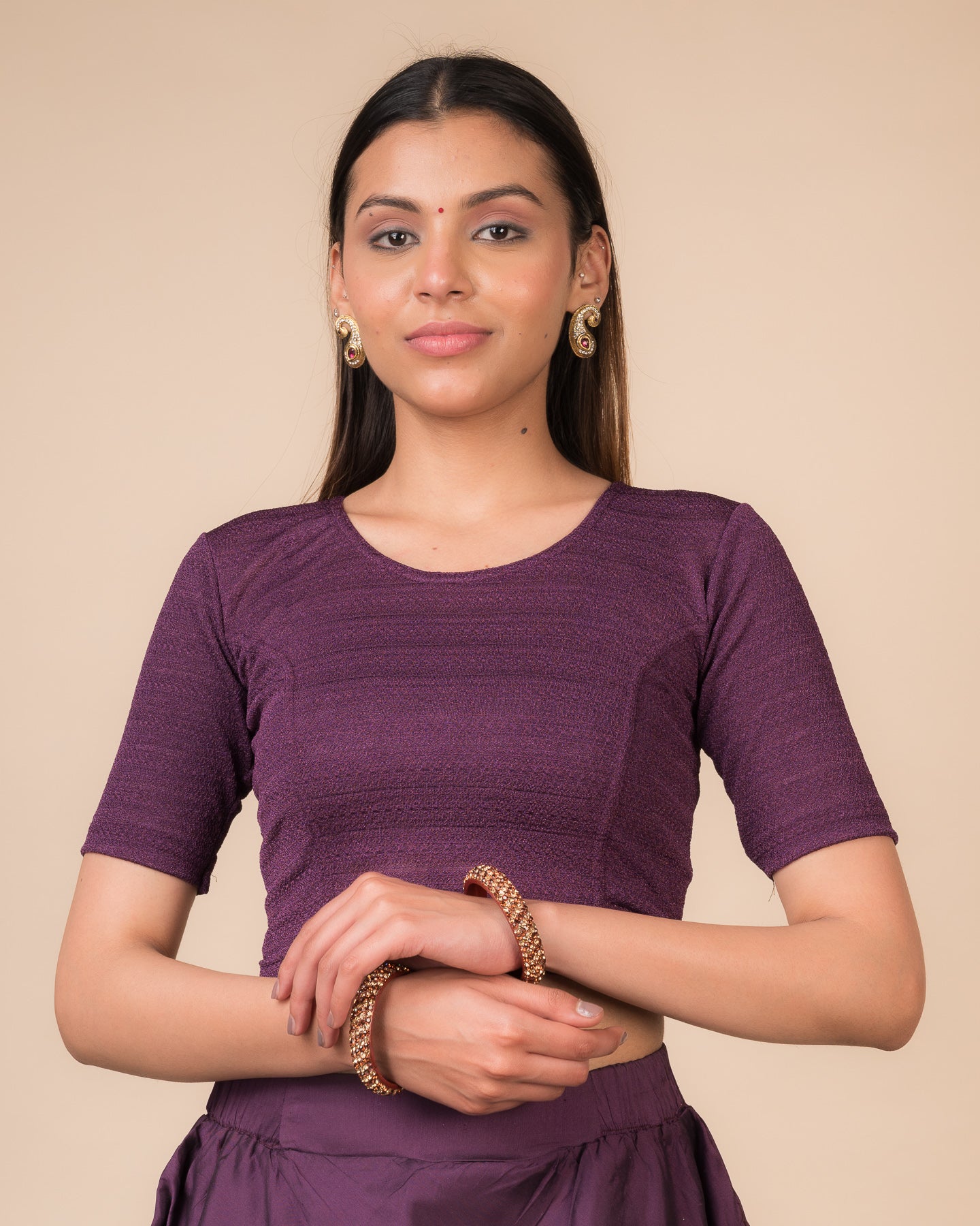 Arishta Purple Hook Closure Bustier Blouse – Advi Round Neck Classic