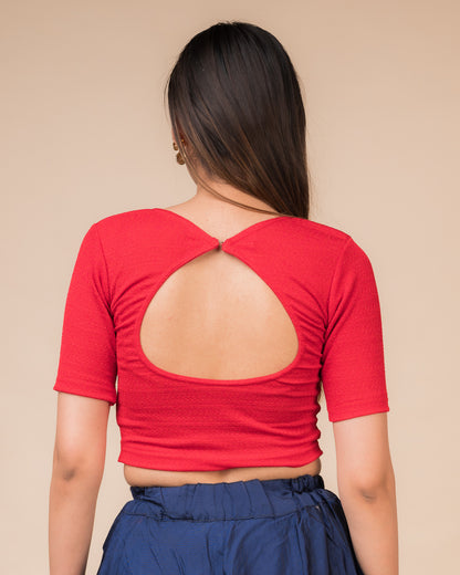 Arishta Red Solid Hook Closure Blouse – Advi Elbow Sleeve Everyday Fit