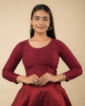 Dobby Maroon Cotton Long Sleeve Slip On Jacquard Saree Blouse by Advi