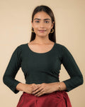 Dobby New Bottle Green Long Sleeve Cotton Blouse with High Neck by Advi