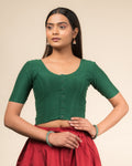 Bina Bottle Green Cotton Elbow Sleeve Front Button Blouse by Advi