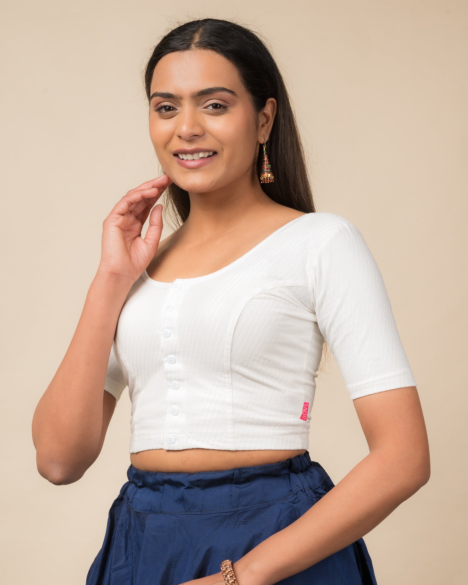  Side profile highlighting the sleeve length and silhouette.