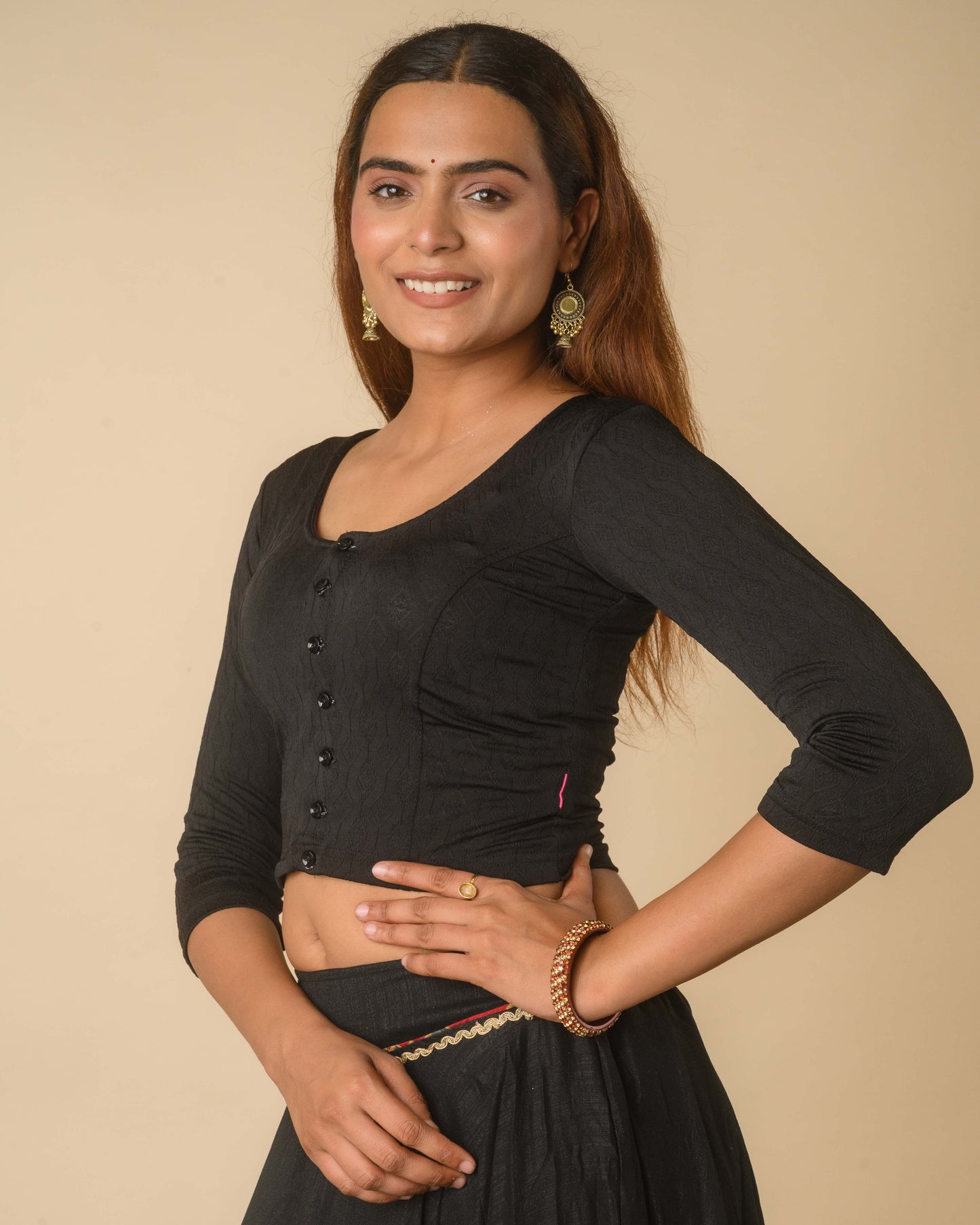 Sakhi Black Jacquard Long Sleeve Readymade Saree Blouse – Advi