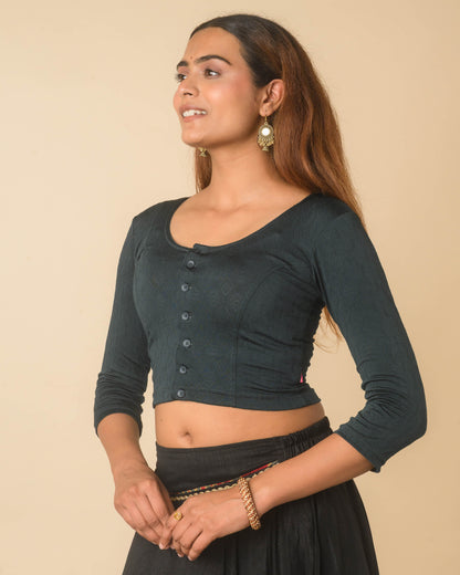 Sakhi Green Jacquard Long Sleeve Readymade Saree Blouse – Advi
