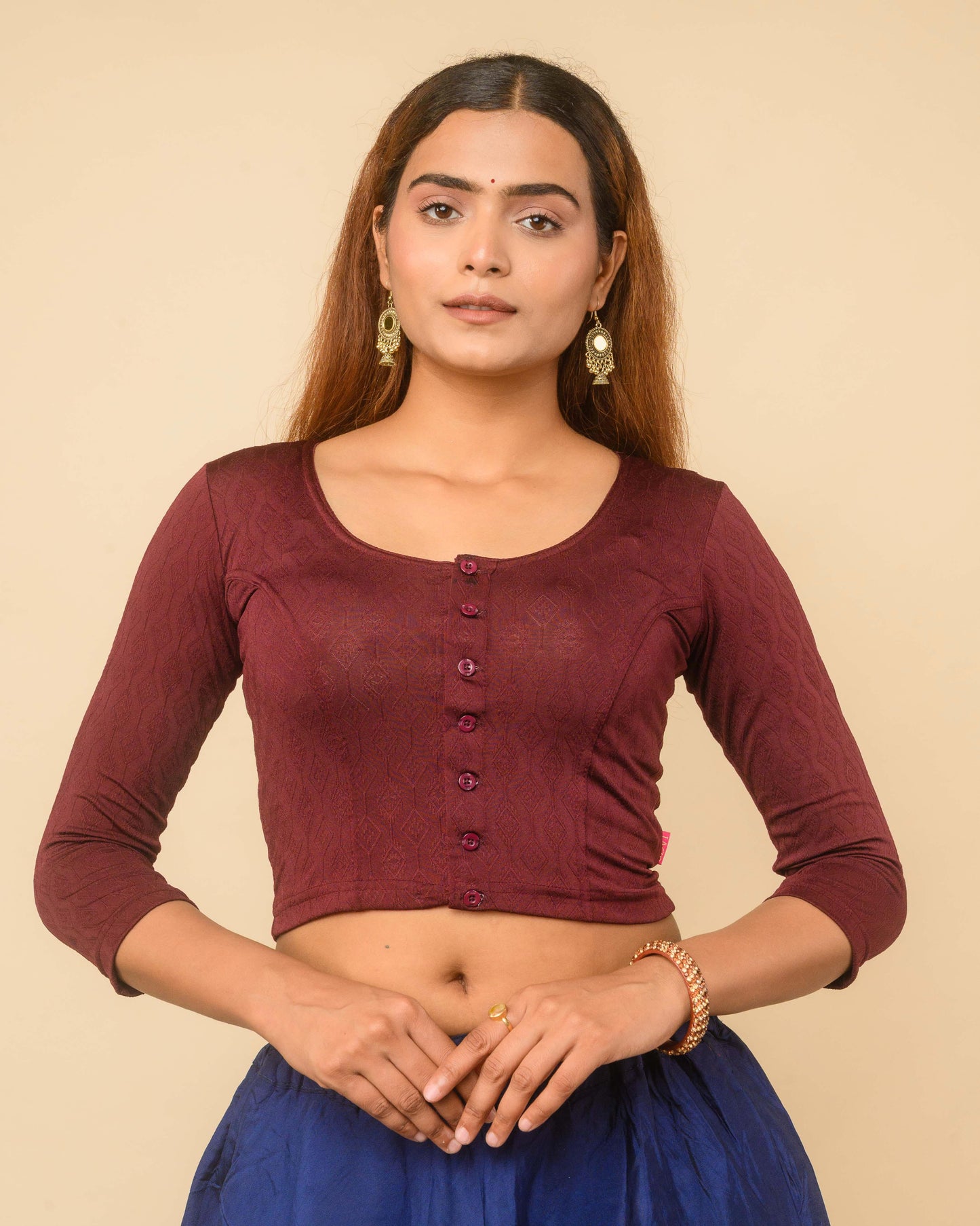 Sakhi Maroon Jacquard Long Sleeve Readymade Saree Blouse – Advi